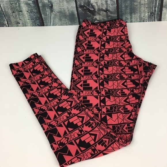 Nike Geometric Cotton Leggings Black and Pink M all-over logo Athleisure Cozy - Picture 4 of 6